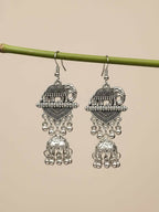 NVR Women Elephant Design German Silver Oxidised Jhumka Earrings | Grocsy