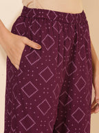 Janasya Women's Wine Rayon Floral Printed Casual Straight Co-ords | Grocsy