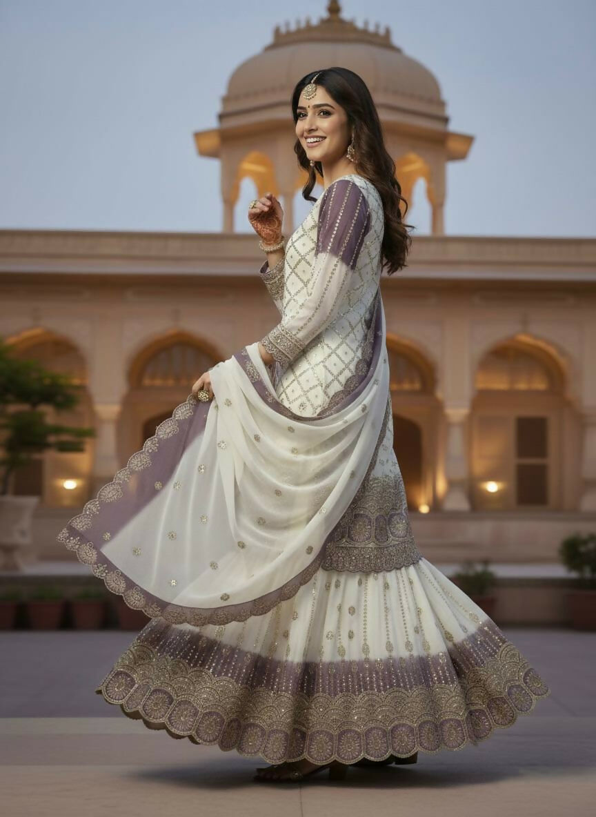 Teeya Creation Multi Color Star Georgette Heavy Embroidery Work Functional Wear Salwar Suit | Grocsy