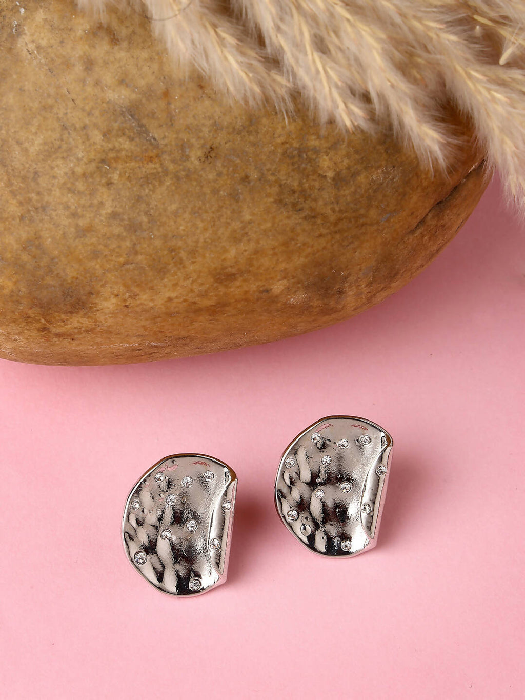 NVR Women Silver-Plated Contemporary Studs Earrings | Grocsy