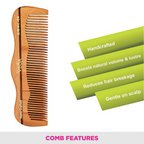 Vega Grooming Wooden Hair Comb - Handmade | Grocsy