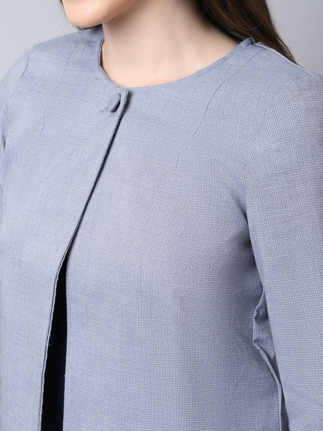 Even Apparels Grey Polywool Open Front Statement Women's Jacket (BF740) | Grocsy