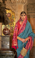 Midnight Blue Banarasi Weaving, Ultra Aqua Finish, Zari Work Banarasi Silk Saree - Rath Kunti | Grocsy