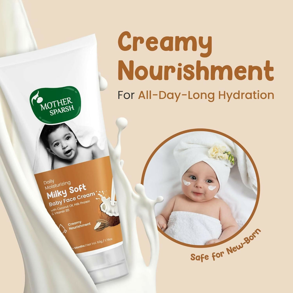 Mother Sparsh Milky Soft Baby Face Cream With Coconut Oil, Milk Protein & Vitamin B5, Non Sticky Baby Cream Prevents Dryness | Grocsy