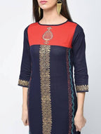 Aniyah Cotton Block Printed Stylish Blue Straight Kurta (AN-121K) | Grocsy