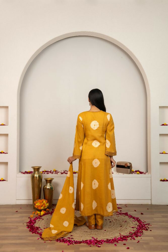 Joban Fashion Mustard Yellow Tie & Dye Cotton Suit Set | Grocsy