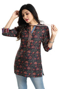 Snehal Creations Blissful Black Rayon Short Kurti Tunic Top | Grocsy