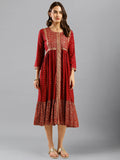Maroon Viscose Rayon Ethnic Motifs Aline Dress - Poonam | Grocsy