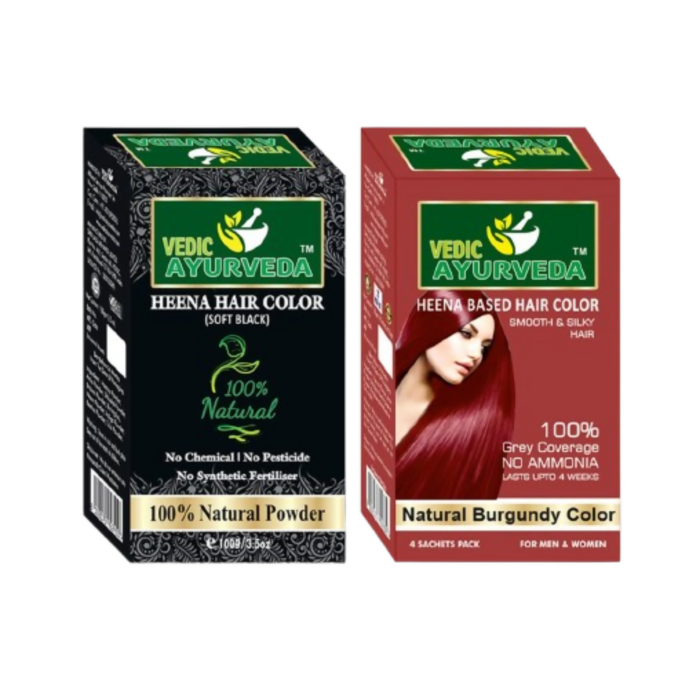 VedicAyurvedas Natural Henna Soft Black & No Ammonia Burgundy Hair Color | Grocsy