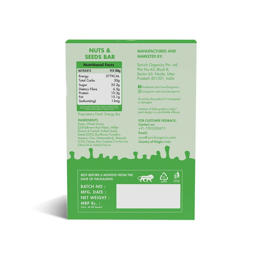 Sorich Organics Multigrain Energy Mini Bars Nut & Seeds | Grocsy