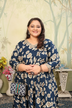 Jyoti Fashion Women's Navy Blue Rayon Floral Print with Sequins Designer Anarkali Set | Grocsy