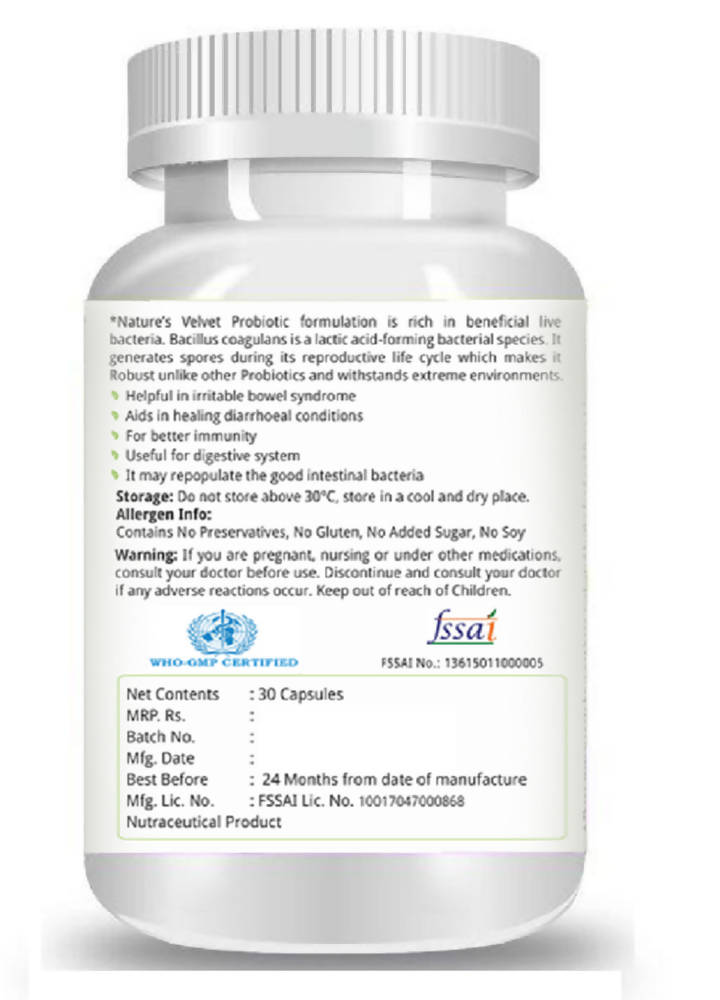 Nature's Velvet Probiotics Capsules | Grocsy