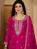 Joban Fashion Embroidery Pink Chinon Silk Kurta Set | Grocsy