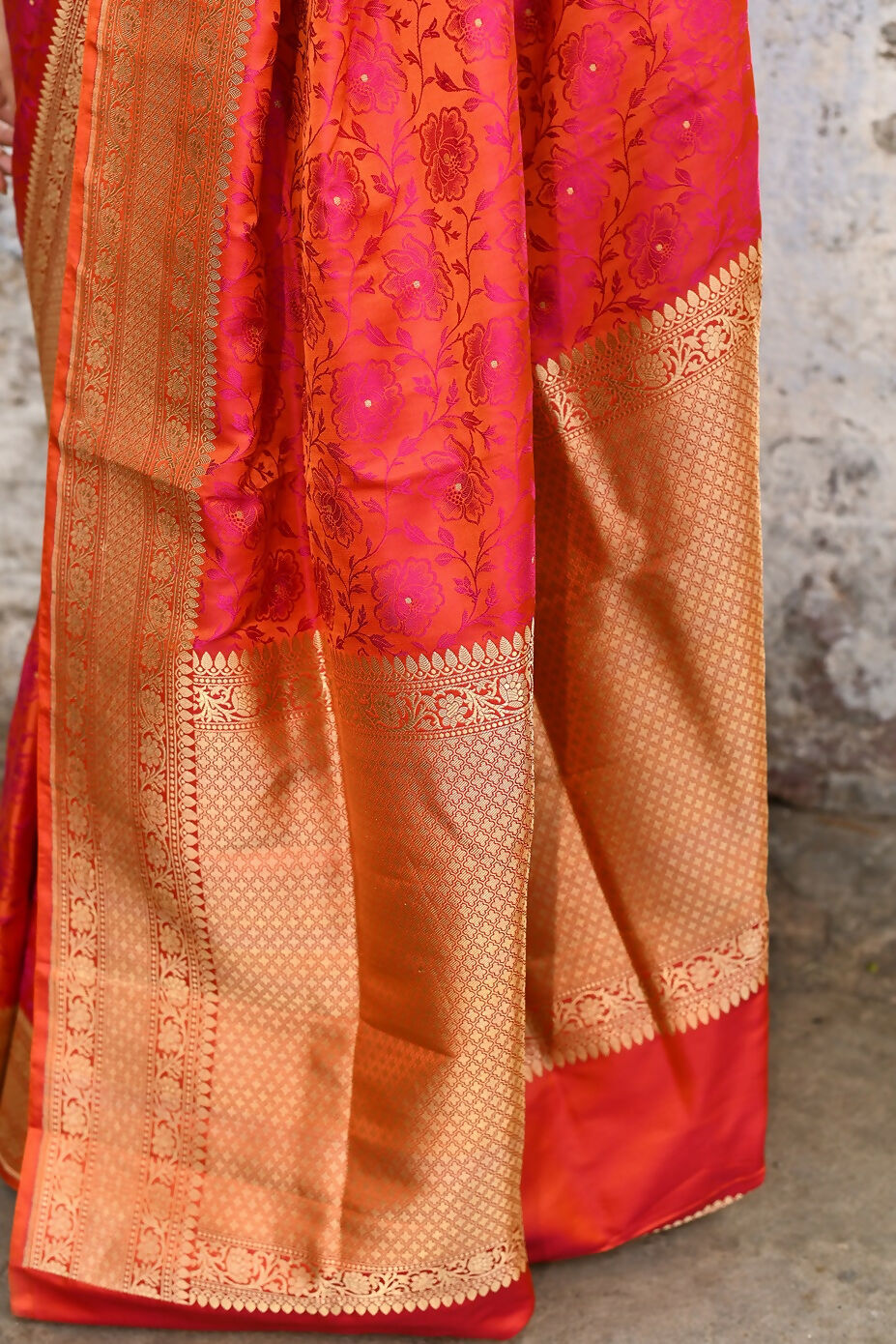 Joban Fashion Red Pure Katan Pure Handloom Banarasi Silk Saree | Grocsy