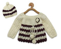 ChutPut Hand knitted Front Open Sweater For Baby Girls with Cap- Cream | Grocsy