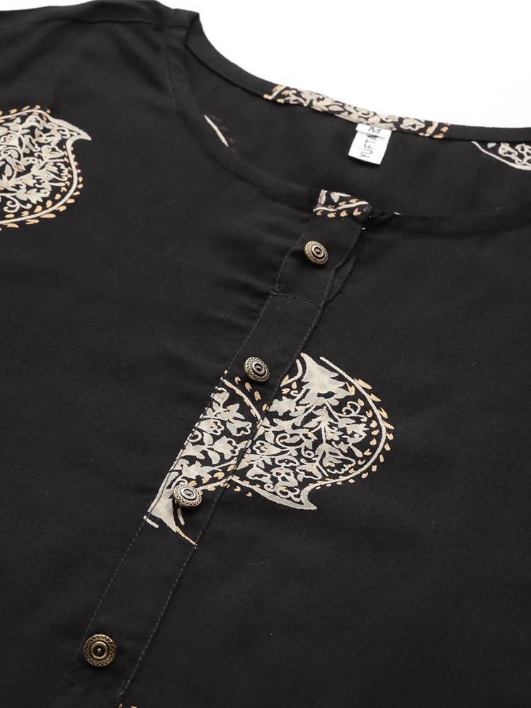 Yufta Women Black & Cream-Coloured Screen Printed Kurta with Trouser | Grocsy