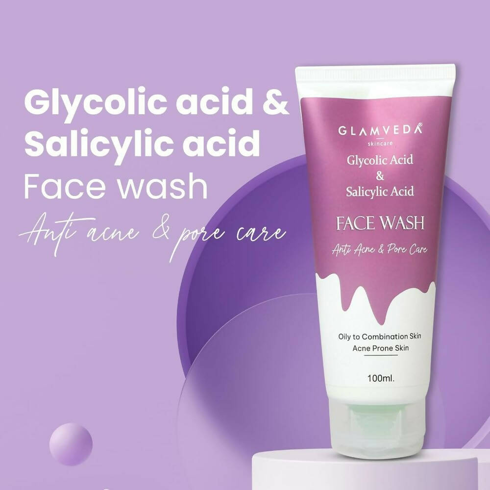 Glamveda Glycolic Acid & Salicylic Acid Anti Acne Face Wash | Grocsy