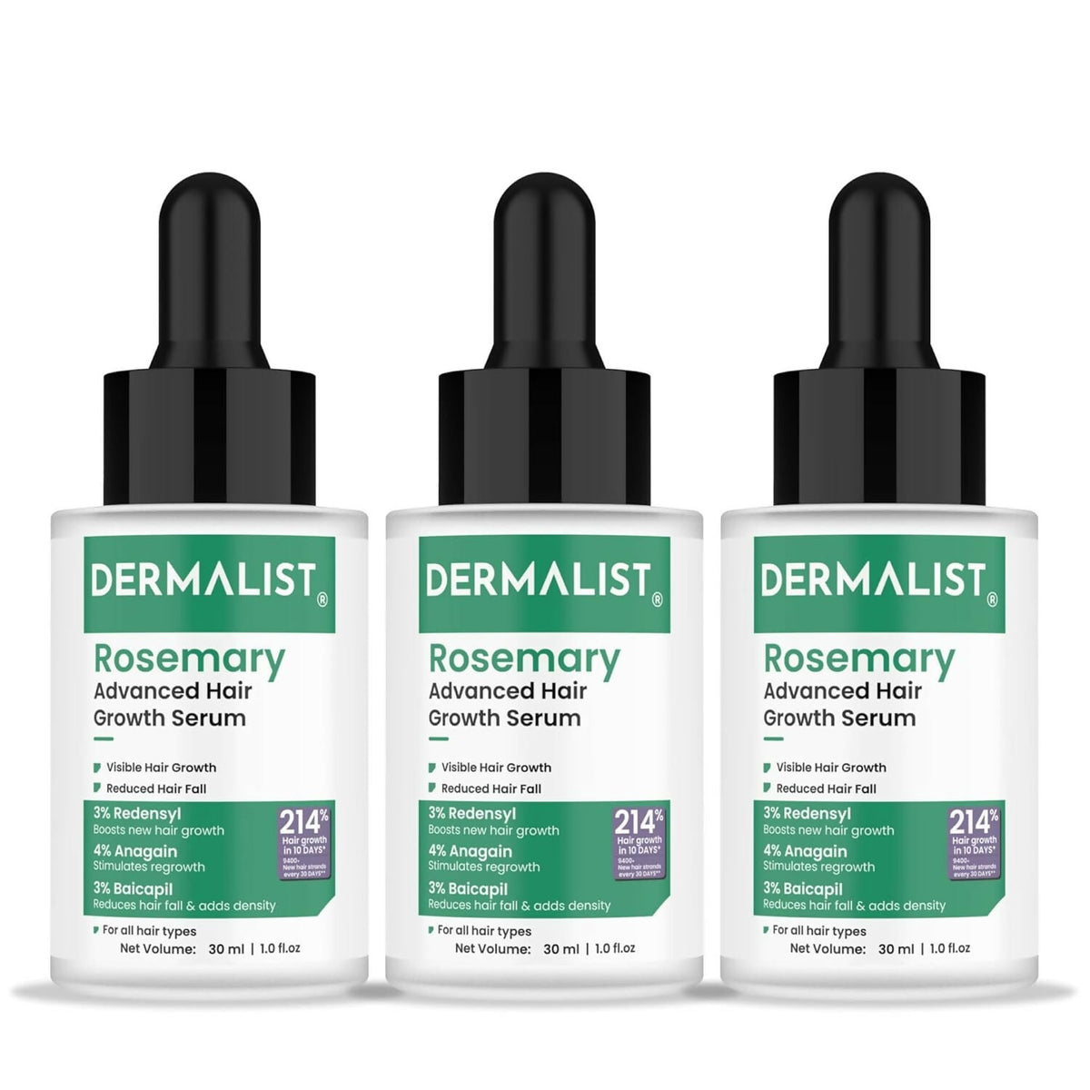 Dermalist Rosemary Hair Growth Serum with 3% Redensyl, 4% AnaGain & 3% Baicapil | Grocsy