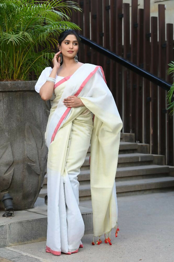 Beatitude White Tissue Silk Saree | Grocsy
