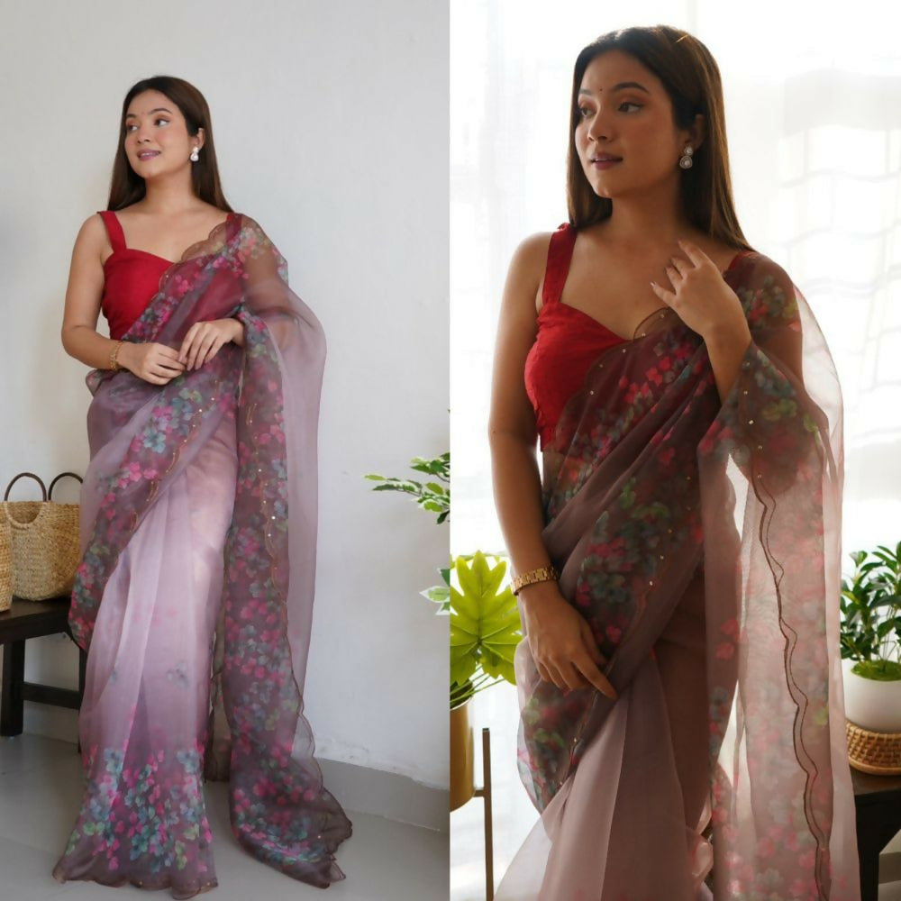 Vamsee Rency Multi Color Organza Saree | Grocsy