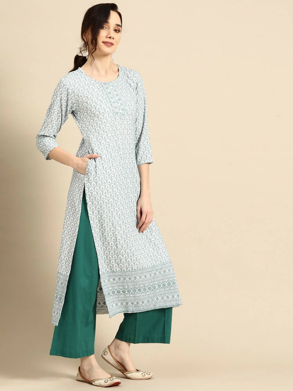 Deeps women's Blue Embroidered Rayon Kurta | Grocsy