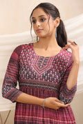 Juniper Purple muslin maxi dress with ethnic motif print with sequins & beads work | Grocsy