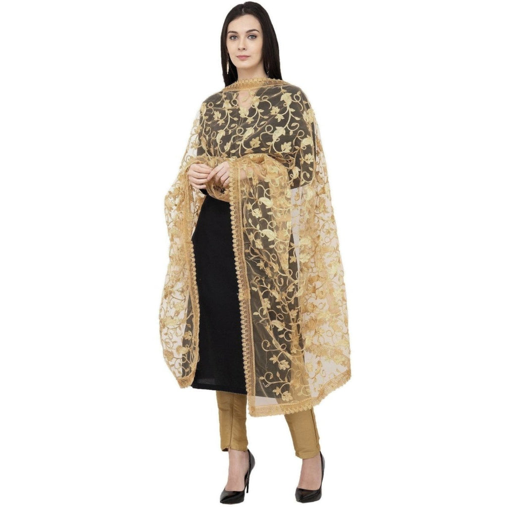 A R Silk Net Emb. Fancy Dupatta Color Golden Dupatta or Chunni | Grocsy