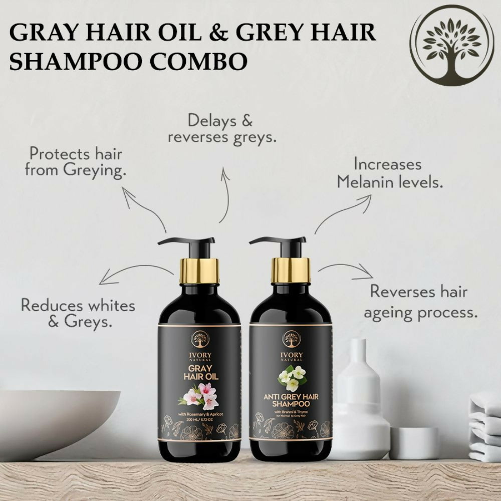 Ivory Natural Grey Combo For Hair - Natural Solution For Greys, Restore Natural Black And Shine Of Hair | Grocsy