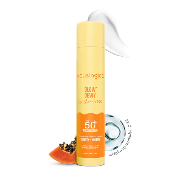 Aqualogica Glow + Dewy Sunscreen With Papaya & Vitamin C SPF 50+ PA++ | Grocsy