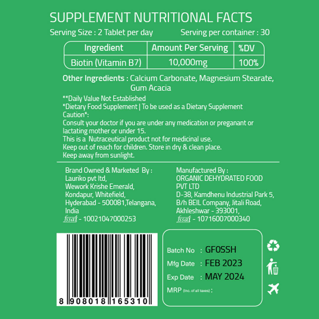 Laurik Biotin Tablets For Men And Women | Biotin Supplement For Hair Growth And Glowing Skin | Grocsy