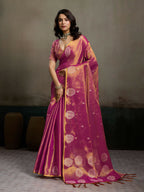 Shree Shyam Fashion Magenta Tissue Silk Saree | Grocsy