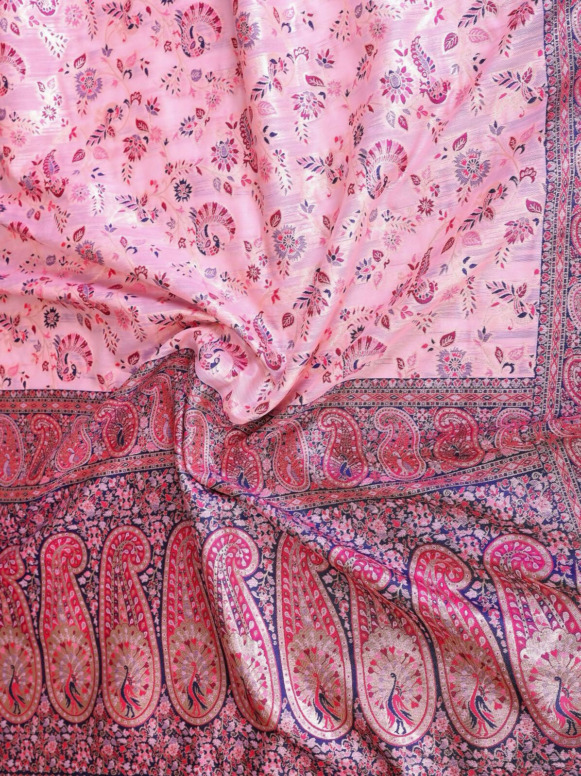 Teeya Creation New Latest Trendy Wedding Wear Pashmina Silk Saree-Pink | Grocsy