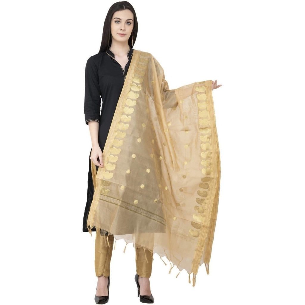 A R Silk VNS Ambi Booti Vanarsi Dupatta Golden Color Dupatta or Chunni | Grocsy