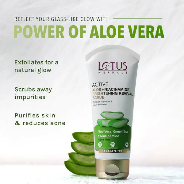 Lotus Herbals Active Aloe + Niacinamide Brightening Revival Scrub | Grocsy