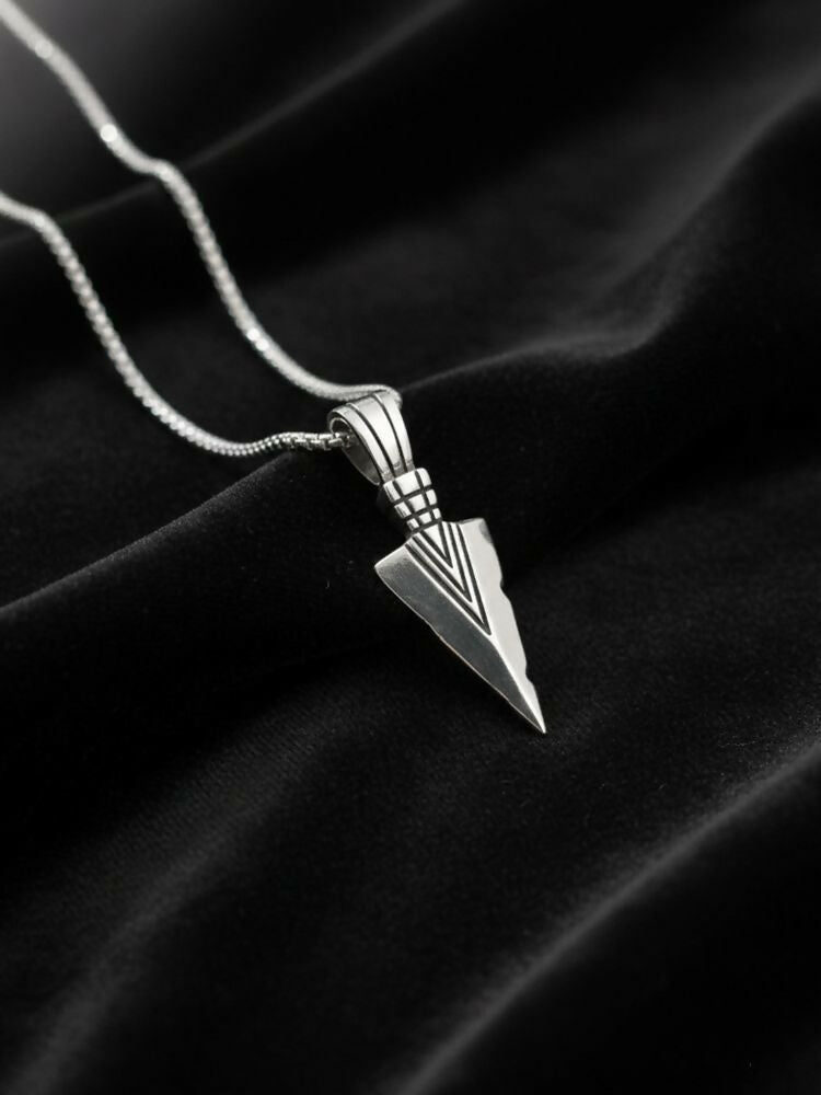 NVR Men's Arrow Shaped Silver Plated Pendant with Chain | Grocsy