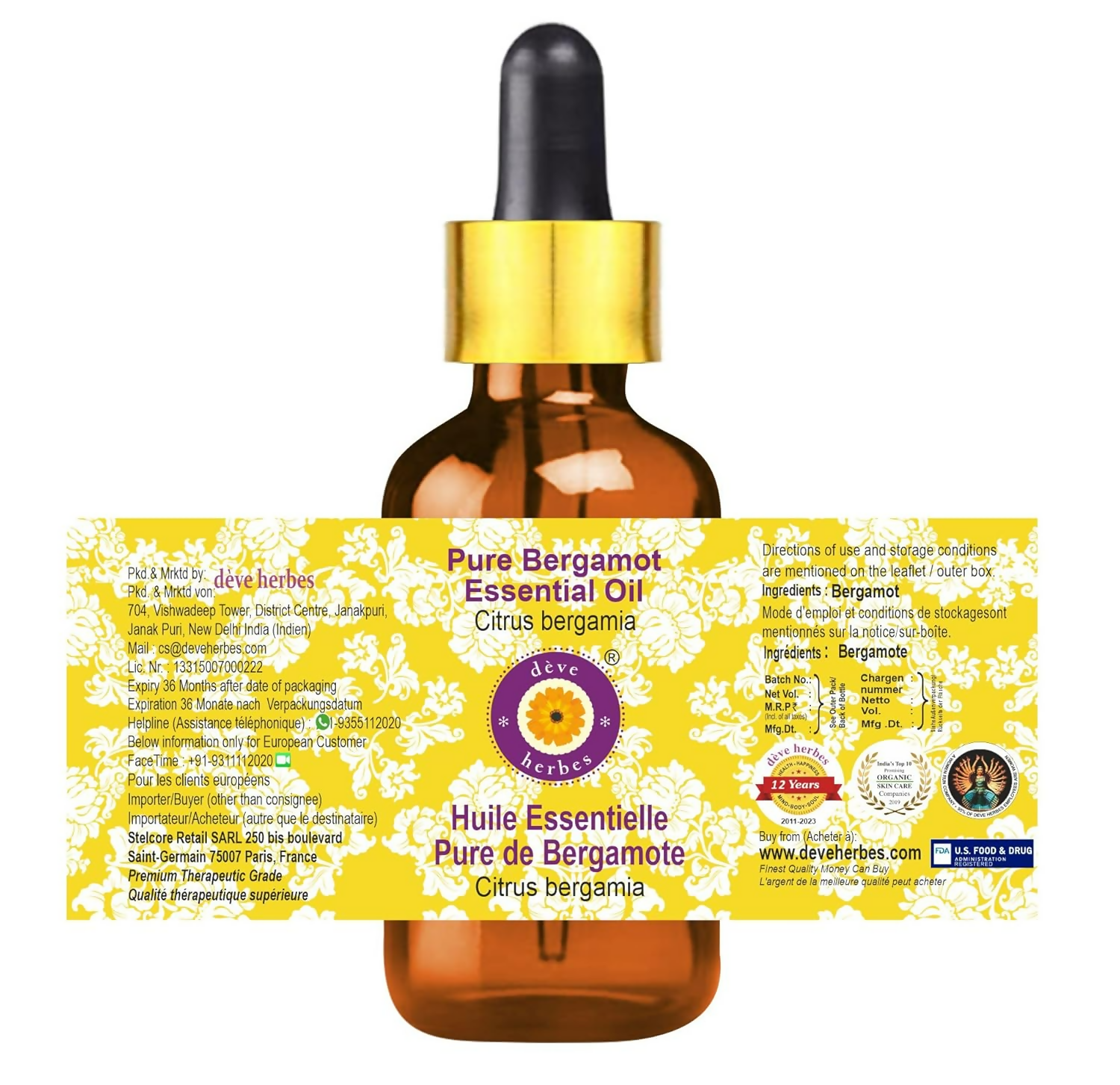 Deve Herbes Bergamot Essential Oil (Citrus bergamia) | Grocsy