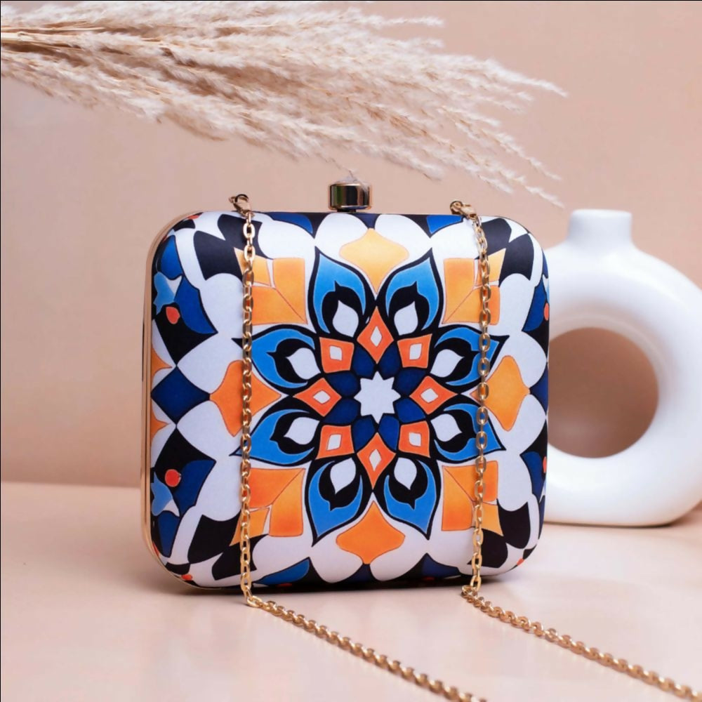 Joban Fashion White Based Mandala Art Printed Clutch - Multicolor | Grocsy