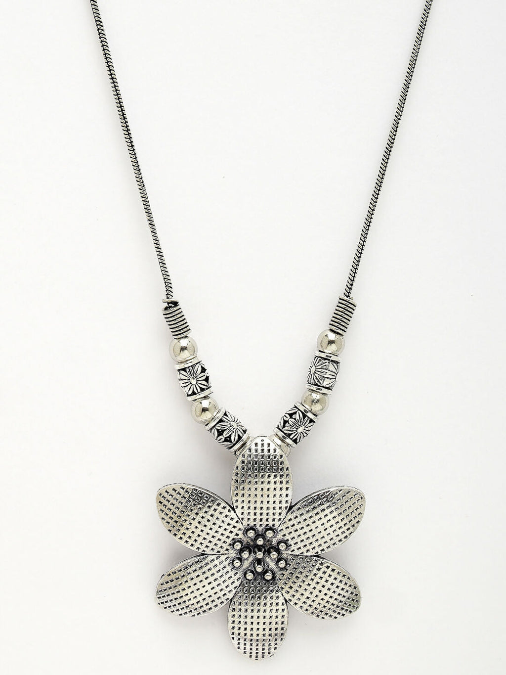 NVR Women's Silver-Toned Floral Shape Pendant with Chain | Grocsy