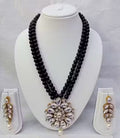 Jewel City Traditional Handcrafted Ethnic Black Beaded Necklace Set with Gold-Plated Finish & Studded Stones  | Grocsy