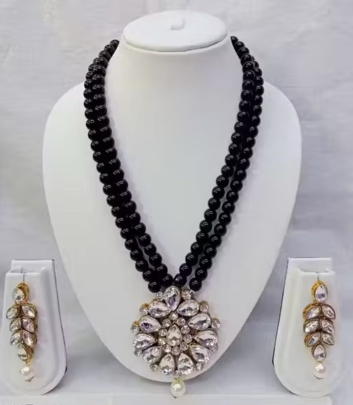 Jewel City Traditional Handcrafted Ethnic Black Beaded Necklace Set with Gold-Plated Finish & Studded Stones  | Grocsy
