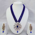 Jewel City Traditional Handcrafted Ethnic Blue Beaded Necklace Set with Gold-Plated Finish & Studded Stones  | Grocsy
