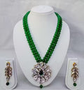 Jewel City Traditional Handcrafted Ethnic Green Beaded Necklace Set with Gold-Plated Finish & Studded Stones  | Grocsy