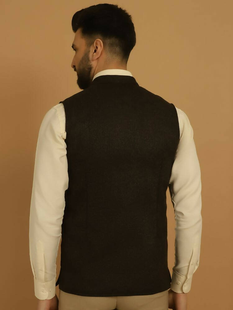 Even Apparels Nehru Jacket With Welt Pockets - Brown | Grocsy