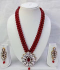 Jewel City Traditional Handcrafted Ethnic Maroon Beaded Necklace Set with Gold-Plated Finish & Studded Stones  | Grocsy