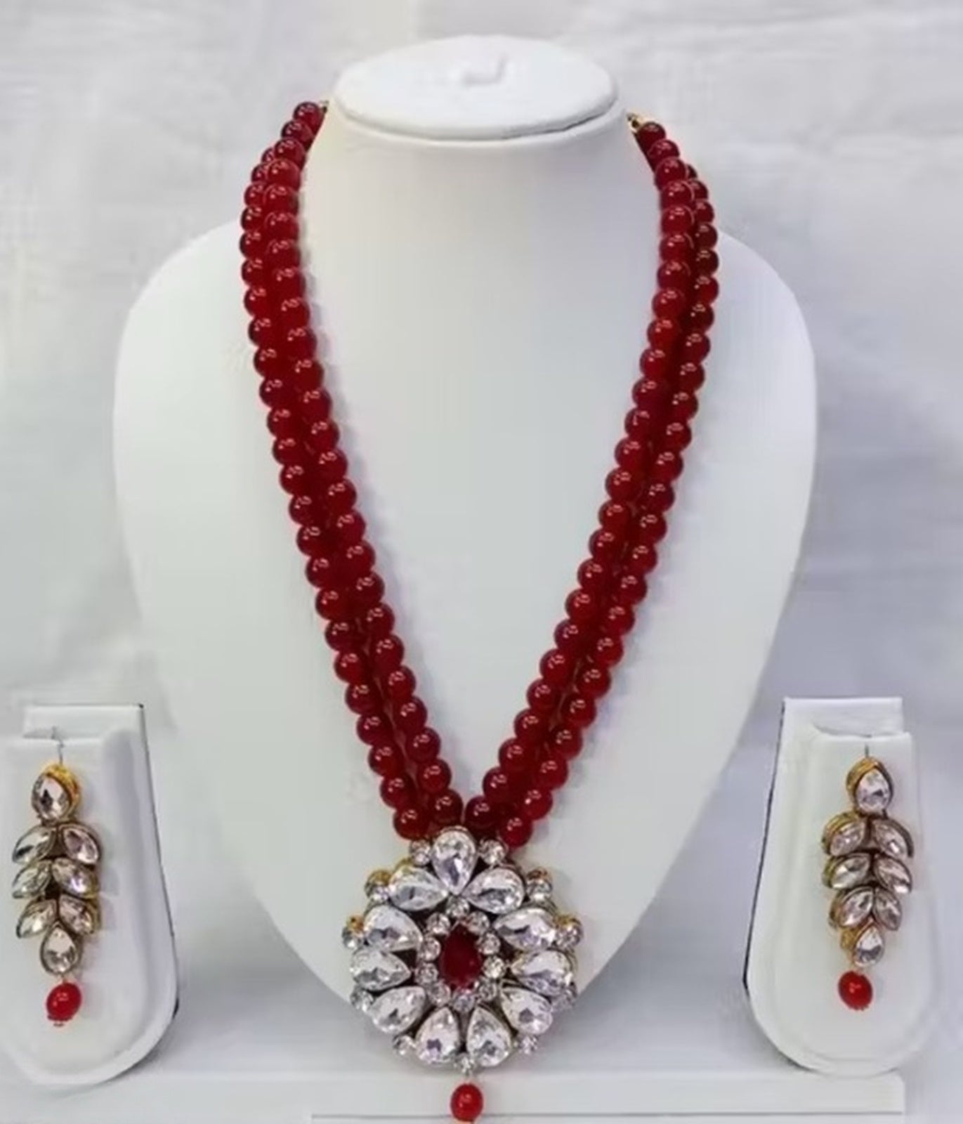 Jewel City Traditional Handcrafted Ethnic Maroon Beaded Necklace Set with Gold-Plated Finish & Studded Stones  | Grocsy