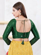 Joban Fashion Bottle-Green Gajji Silk Elbow Sleeveless Back Open Blouse | Grocsy