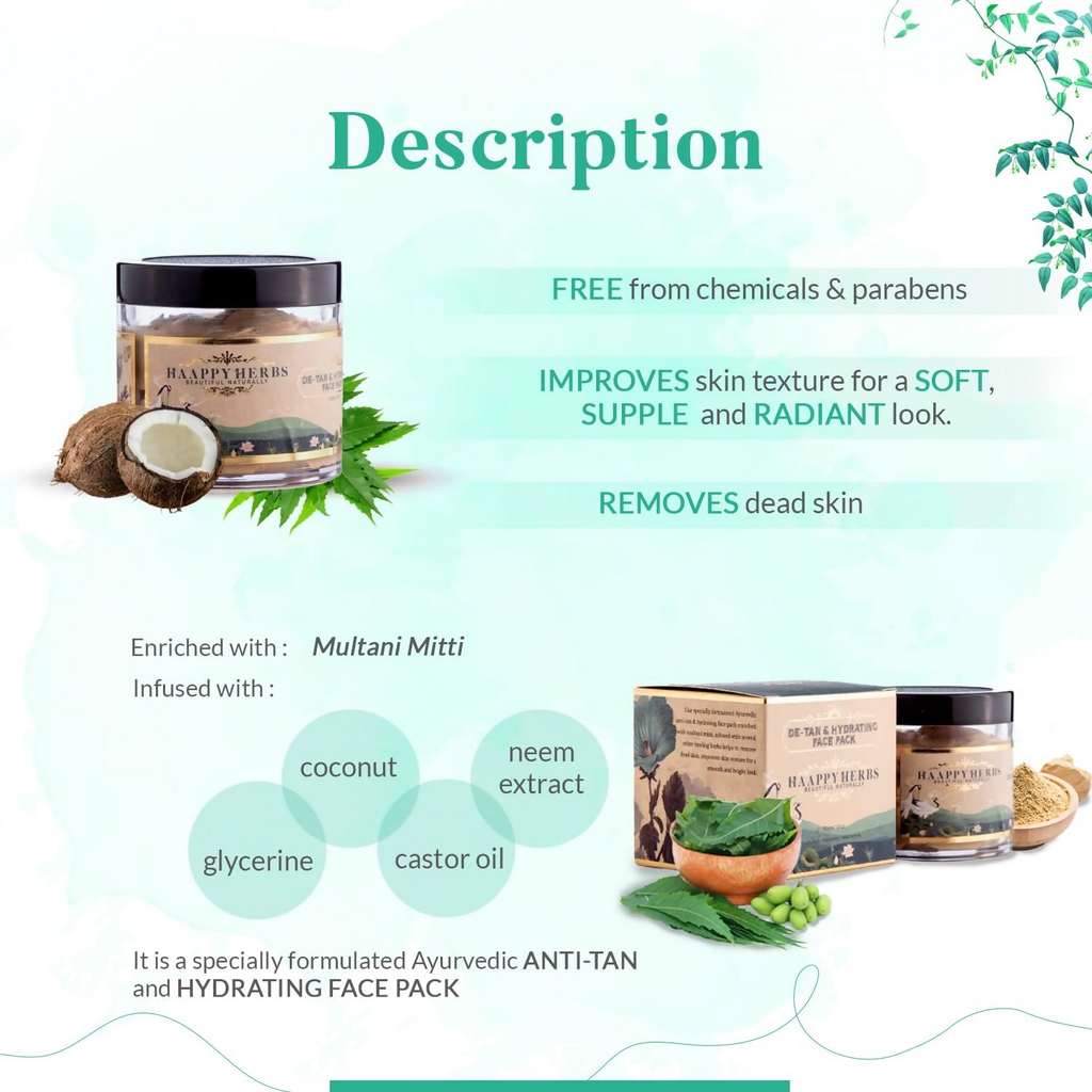 HaappyHerbs Ayurvedic De Tan & Hydrating Face Pack | Grocsy
