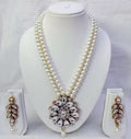 Jewel City Traditional Handcrafted Ethnic White Beaded Necklace Set with Gold-Plated Finish & Studded Stones  | Grocsy