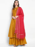 Janasya Women Mustard Yellow Printed Kurta with Palazzos & Dupatta | Grocsy