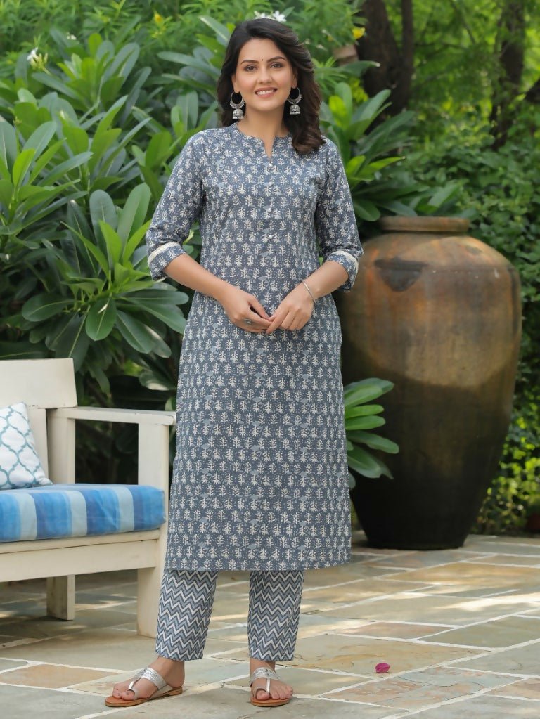 Aramya Straight Soft Cotton Block Print Women's Kurta - Blue | Grocsy